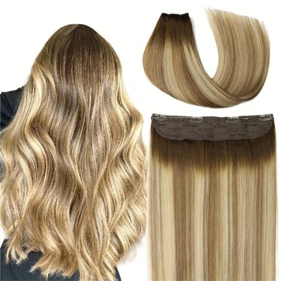 Human Hair Extensions Wire Hair 22in 85g Hairpiece Dark Brown Fading to AshBrown main image 6